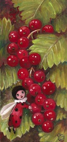 coccinelle et groseille 11,5 x 24 cm